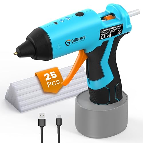 GoGonova Cordless Hot Glue Gun Kit, 5Ah Battery, Includes 25 Glue Sticks | 15s Fast Preheating, Glue Gun and Sticks Set, Smart Power-off, Anti-Drip for School Crafts, DIY Arts, Home Repairs