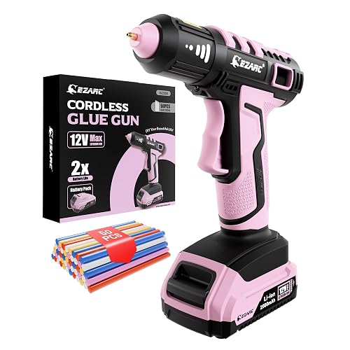 EZARC 12V Cordless Hot Glue Gun, 15s Fast Heating, 50 Glue Sticks, Pink | High Glue Output, Long Battery Life, Auto Shut-Off, Anti-Drip, USB-C for DIY,Home Repairs, School Projects, Decorations