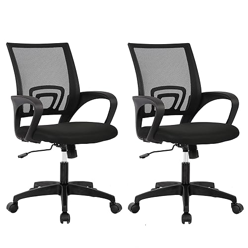 BestOffice Ergonomic Office Chair | Mid-Back Swivel Desk Chair | Black | with Lumbar Support, Adjustable Height & Breathable Backrest | Sponge Seat & Rolling Wheels | for Home, Office | Pack of 2
