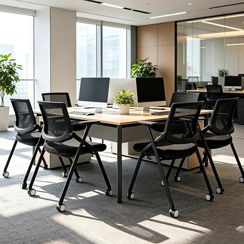 20 Pack Conference Room Chairs with Wheels and Paddle, Ergonomic Mesh Back and Arms for Home Office Desk Folding Chairs Black (10 Boxes)