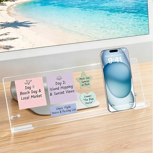 Yncotte Monitor Memo Board Holder 14"x5", Computer Sticky Note Holder with Phone Stand, Space-Saving Office Organization, Movable & Reusable Screen Saver for Office & Home Desktop Decor