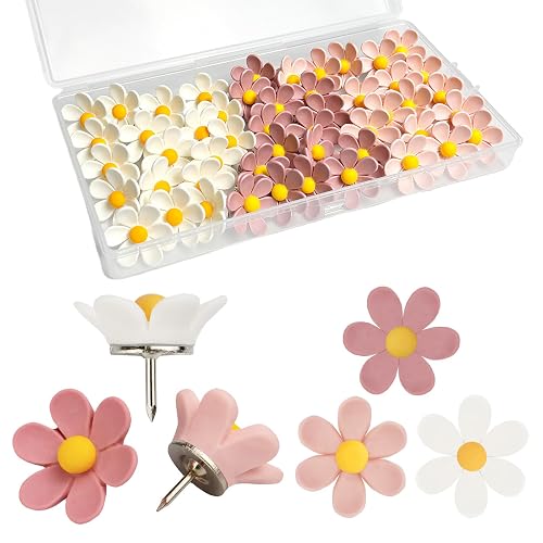 50 Pcs Flowers Push Pins Decorative Thumb Tacks in 3 Colors Cute Office Decor for Cork Board Bulletin Board, Photos Wall Maps and Other Offices Schools Supplies Christmas Decoration