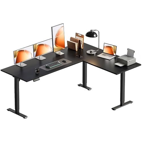 OffiGo 63 Inch Reversible L Shaped Electric Standing Desk, Black | Large Corner Height Adjustable Stand Up Desk, 3 Memory Presets, Sit Stand Table, Reinforced Frame for Home Office Workstation