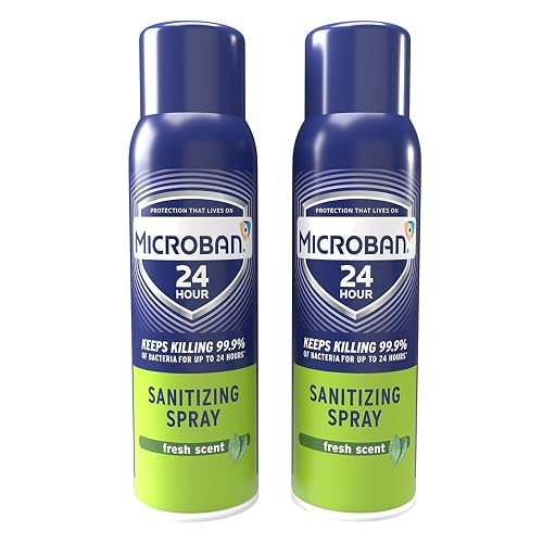 MICROBAN Sanitizing Spray, 15 oz., 2 Pack, Fresh Scent, Disinfects, Sanitizes, Eliminates Odors, and Keeps Killing 99.9% of Bacteria on Hard, Non-Porous Surfaces in Home for up to 24 Hours
