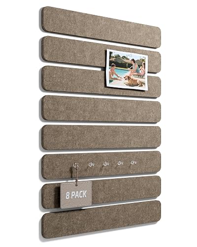 Fluxynara 13" x 2" Felt Wall Panels, Christmas Brown | 8-Pack Includes 50 Push Pins and Adhesive Tabs for Photos, Notes and Decor in Bedroom Doors, Home Office or Studios