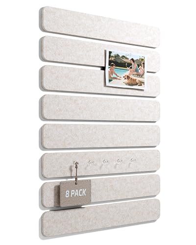 Fluxynara 13" x 2" Felt Wall Panels, Oatmeal | 8-Pack Includes 50 Push Pins and Adhesive Tabs for Photos, Notes and Decor in Bedroom Doors, Home Office or Studios