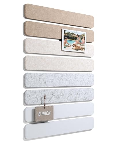 Fluxynara 13" x 2" Felt Wall Panels, Stone Beige | 8-Pack Includes 50 Push Pins and Adhesive Tabs for Photos, Notes and Decor in Bedroom Doors, Home Office or Studios