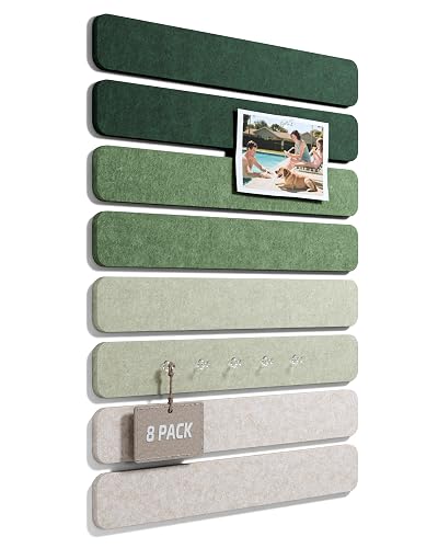 Fluxynara 13" x 2" Felt Wall Panels, Sagewood | 8-Pack Includes 50 Push Pins and Adhesive Tabs for Photos, Notes and Decor in Bedroom Doors, Home Office or Studios