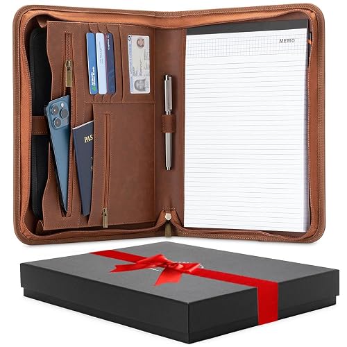 Forevermore Portfolio Binder, Slim No Ring, Zipper, Vegan Leather, Brown