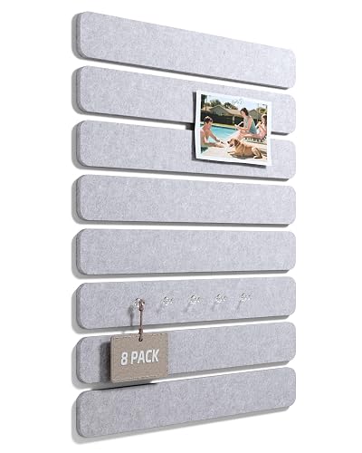 Fluxynara 13" x 2" Felt Wall Panels, Soft Gray | 8-Pack Includes 50 Push Pins and Adhesive Tabs for Photos, Notes and Decor in Bedroom Doors, Home Office or Studios