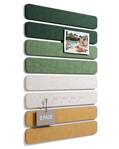 Fluxynara 13" x 2" Felt Wall Panels, Moss Glimmer | 8-Pack Includes 50 Push Pins and Adhesive Tabs for Photos, Notes and Decor in Bedroom Doors, Home Office or Studios