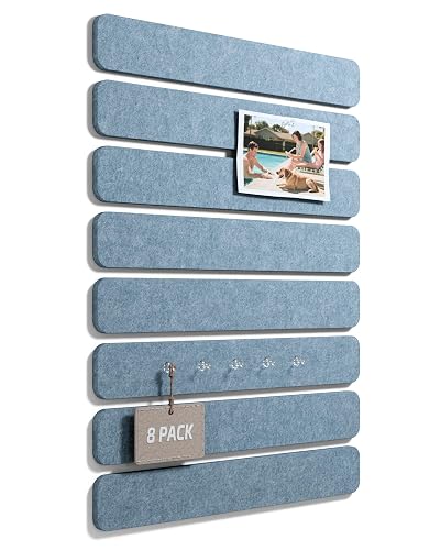 Fluxynara 13" x 2" Felt Wall Panels, Coastal Mist | 8-Pack Includes 50 Push Pins and Adhesive Tabs for Photos, Notes and Decor in Bedroom Doors, Home Office or Studios