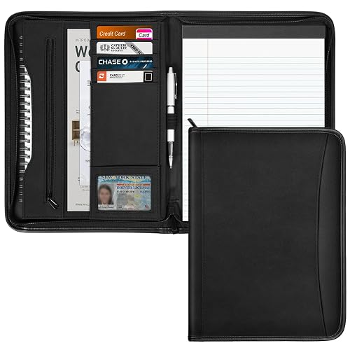Gorbado Zippered Portfolio Organizer/ A4 Refillable Lined Writing Notepad Folder Case/Textured UltraHyde-Covered Padfolio Binder with Interior Storage Pocket for Men Women.Textured UltraHyde Black