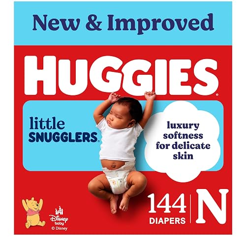 Huggies Little Snugglers Newborn Diapers, 144 Count | Newborn Essentials, Blowout Protection, Leakproof Protection, Luxury Softness, FastAbsorb System, Hypoallergenic
