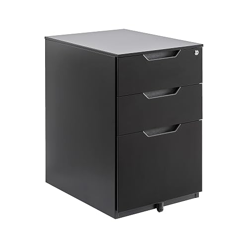 Amazon Basics 3-Drawer Mobile File Cabinet with Lock, Rolling Filing Cabinet for Hanging Files, Black, 20.71" D x 15.51" W x 24.29" H