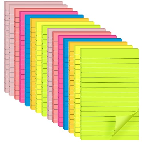 (15 Pads) Lined Sticky Notes 4x6 in, Bright Large Notepads with Lines | School Supplies and Oﬃce Supplies, Easy to Post for Home, Office, Notebook, Super Sticking Power, Clean Removal