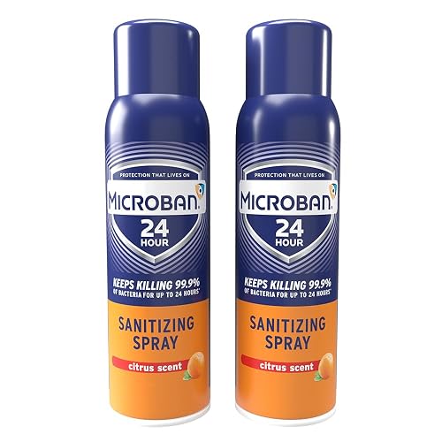 MICROBAN Sanitizing Spray, 15 oz., 2 Pack, Citrus, Disinfects, Sanitizes, Eliminates Odors, and Keeps Killing 99.9% of Bacteria on Hard, Non-Porous Surfaces in Your Home for up to 24 Hours