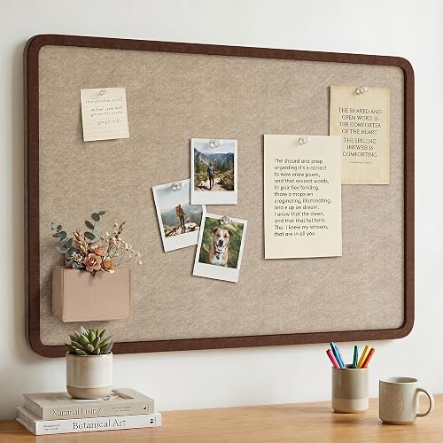 KERRAM Bulletin Board Decorative Felt Foldable Vision Photo Pin Boards | 36 x 24 inches Brown Cork Board Alternative for Walls, Office, Home, Classroom,with Pushpins ＆ Small Storage Bag