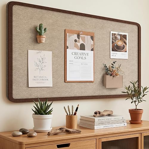 KERRAM Bulletin Board Decorative Felt Foldable Vision Photo Pin Boards | 48 x 36 inches Brown Cork Board Alternative for Walls, Office, Home, Classroom,with Pushpins ＆ Small Storage Bag