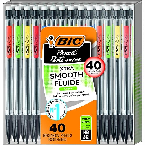 BIC Xtra Smooth Mechanical Pencils, 40-Count | Christmas Stocking Stuffers, 0.7 mm Medium Point, Smudge-Resistant No. 2 Lead, Student Study Supplies