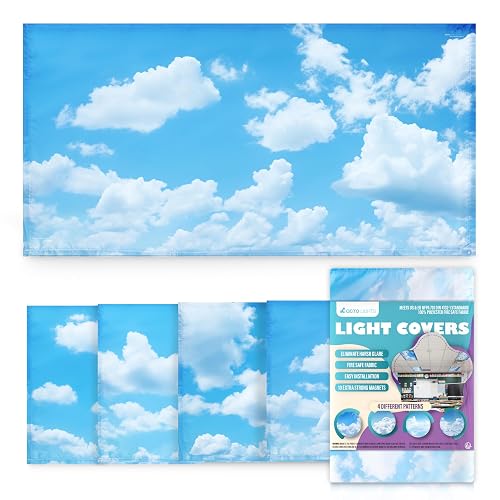 Fluorescent Light Covers for Ceiling Lights Classroom Magnetic Cloud 4pk | Reduces fluorescent/LED glare and eye strain; Easy magnetic install for classrooms/offices; NFPA 701 fire safety rated