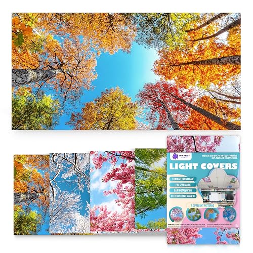 Fluorescent Light Covers for Ceiling Lights Classroom Magnetic Seasons 4pk | Reduces fluorescent/LED glare and eye strain; Easy magnetic install for classrooms/offices; NFPA 701 fire safety rated
