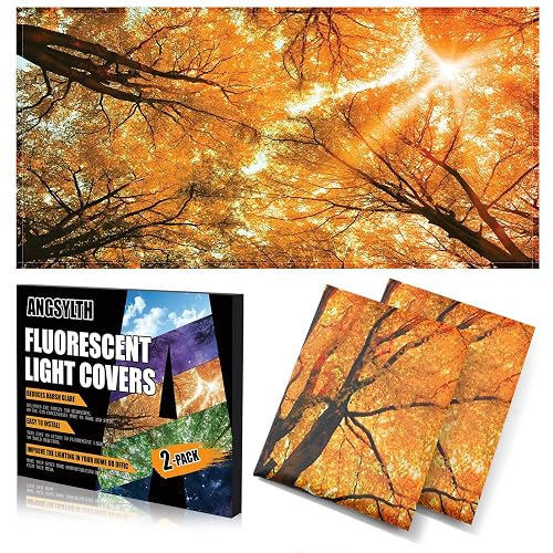 ANGSYLTH 2 Pcs Fluorescent Light Covers, 4x2 Feet Covers for Ceiling Lights | Magnetic Light Filters for Classroom, Office, Hospitals, Home (Autumn & Sunset)