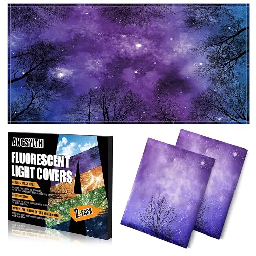 ANGSYLTH 2 Pcs Fluorescent Light Covers, 4x2 Feet Covers for Ceiling Lights | Magnetic Light Filters for Classroom, Office, Hospitals, Home (Forests & Starry Sky)