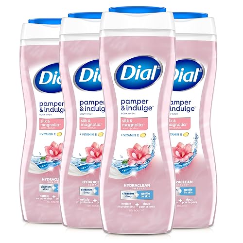 Dial Body Wash, Silk & Magnolia, Hydraclean Complex, 16 fl oz, 4 count | Gentle Formula, Leaves Skin Feeling Nourished, Dermatologist Tested, No Parabens or Sulfates, Pamper & Indulge