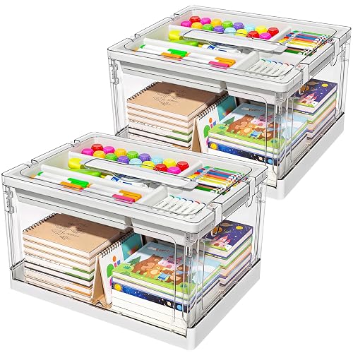 24QT 2Packs Clear Craft Organizers and Storage with Trays | Art Supply Organizer and Storage, Craft Storage Box with Lid for Beads, Markers, Coloring Books, Sewing, Playdoh and Tools