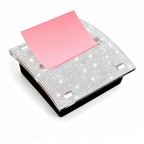 Rhinestone Self Pop up Sticky Note Holder,AB Bling Sticky Note Dispenser,Cute Desk Accessories for Office Supplies,Office Desk Decor,Teacher Gifts(Black White)