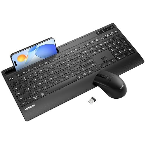 Inateck Full-Size Wireless Keyboard and Mouse Combo, 3-Device | For Mac/Windows/Laptop/Desktop/Smart TV, QWERTY Layout, Palm Rest, AI Functions, Silent Keys