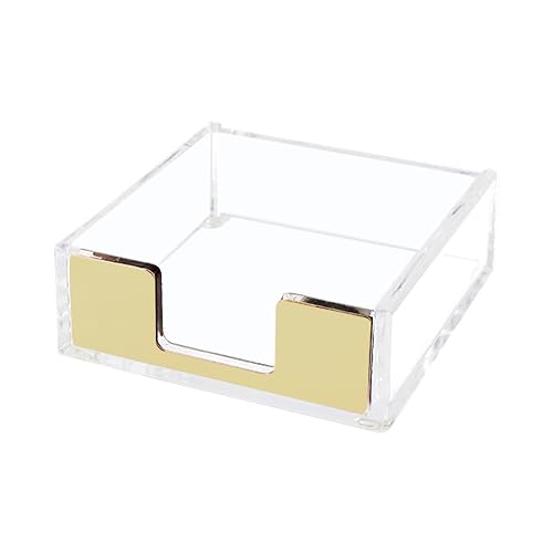 NatSumeBasics Gold Sticky Note Holder Memo Note Pad Holder Dispenser | Fit 3"x3" Post Note, Clear Acrylic Yellow Desk Organizer for Home Office Aesthetic Decor Supplies Accessories