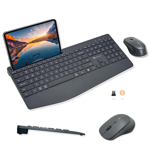 X9 Wireless Keyboard and Mouse Combo (Bluetooth + 2.4GHz) - Quiet, Full Size, Multi Device Keyboard and Mouse Wireless Combo with Wrist Rest, Phone Holder for Windows, PC, Laptop, Mac, Phone