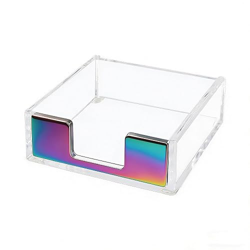 NatSumeBasics Rainbow Sticky Note Holder, Memo Holder Post Note Dispenser | Clear Acrylic Desk Organizer for Home Office Supplies Accessories