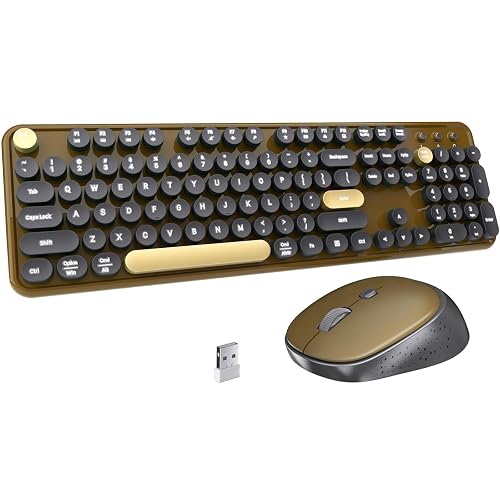 FCPLU Keyboard and Mouse Wireless Black Coffee | Full-Sized Office Keyboard with Typewriter Flexible Keys, 2.4GHz Connection, Wrist Rest, Optical Mouse for PC Laptop