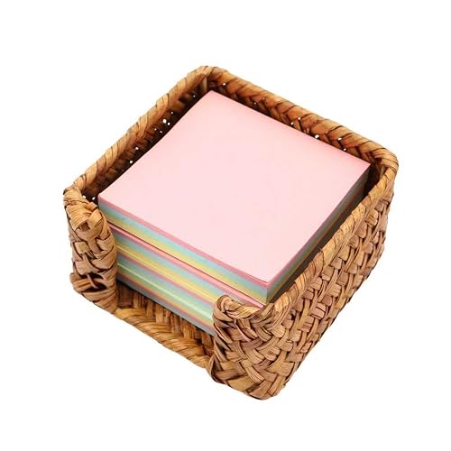 Shonmogar Sticky Note Holder Seagrass Post It Note Dispenser, 3 x 3 Inch Woven Sticky Note Dispenser, Farmhouse Post It Holder for Desk Home Office Decor, Caramel