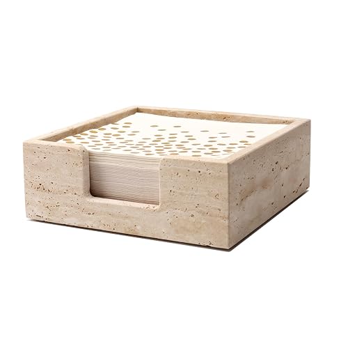 Shonmogar Luncheon Napkin Holder,Travertine Stone Napkin Holders Fit for 6.5”x6.5” Luncheon-Sized Napkins,Stone Napkin Holder for Table Kitchen Counter Dining Room Party Bar Decor,Beige