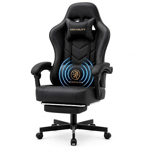 Office Desk Computer Gaming Chair for Adults, Ergonomic High Back Gamer Chair with Massage and Pocket Spring Cushion, Swivel Comfy Video Game Chairs with Footrest and Lumbar Support (Black)