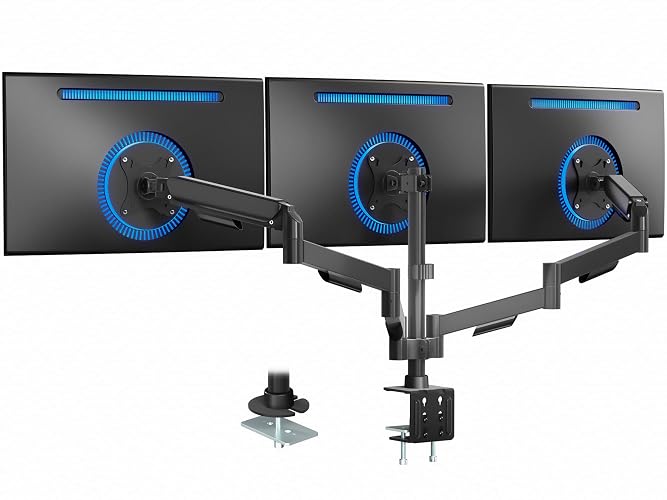 VIVO Triple Monitor Stand, Fully Adjustable Arms for 17 to 27 inch Screens, Mechanical Articulating Desk Mount, Gaming and Office Setups, VESA 75x75, 100x100, Max 19.8 lbs, Classic, Black, STAND-V003O