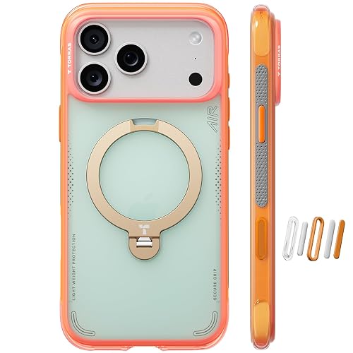 TORRAS Q3 Air for iPhone 17 Pro Case, 360 Magnetic Stand - Coral Breeze | AirPro Cushion, Fit for MagSafe, Heavy Duty Impact Protection, Camera Control Button, Tough Durable Phone Case, 6.3 inch