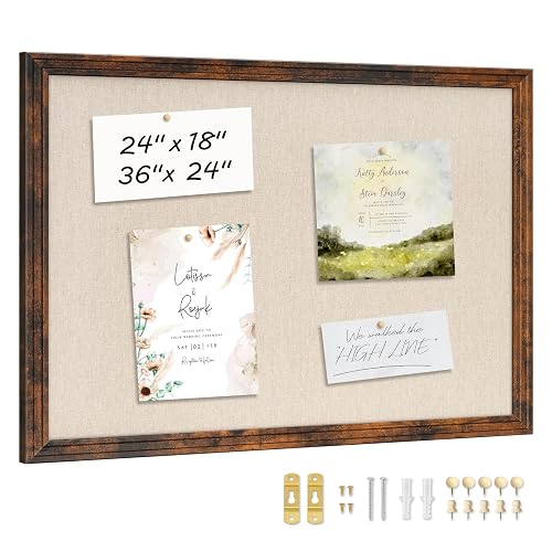 DOLLAR BOSS 36"x24" Linen Cork Board Decorative Bulletin Board, Brown | Wood Frame, Fabric Wall Pin Board, For Walls Memo Display, Office, Home & School Decor