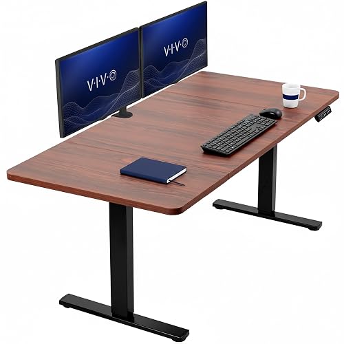 VIVO Dark Walnut 60 x 30 in Standing Desk, DESK-KIT-1B6D-30 | Electric, Holds 220 lbs, Sit Stand, Height Adjustable, Extra Deep Table Top, Memory Presets, 1B Series, Black Frame