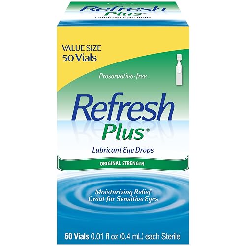 REFRESH PLUS Lubricant Eye Drops Preservative-Free Artificial Tears, 0.01 fl oz (0.4 mL), 50 Single-Use Containers