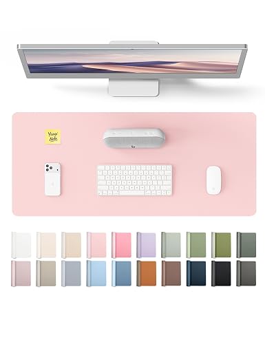 YSAGi Leather Desk Protector, Office Mat, Large Mouse Mat, Non-Slip PU Leather Blotter, Laptop Pad, Waterproof Writing Pad for Office and Home (Light Pink, 23.6" x 13.8")