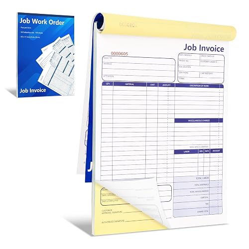 50 Set Job Work Order Forms Job Invoice Forms Invoice Receipt Book Contractor 8.5 * 11inch Work Order Receipt Book 2-Part Carbonless Forms (1, Job Work Order Forms)