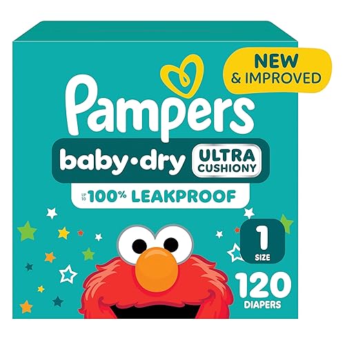 Pampers Baby Dry Ultra Cushiony Diapers, Size 1 (8-14 lbs), 120 Count, Up to 100% Leakproof