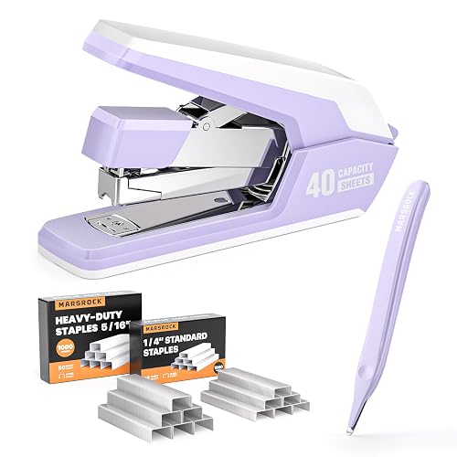 Marsrock Heavy Duty Stapler for Desk with 40-50 Sheet, 2000 Staples, Purple | Classroom Stapler, Teacher Stapler, Office Stapler, Ergonomic & Easy to Load Desktop Stapler, Magnetic Staple Remover