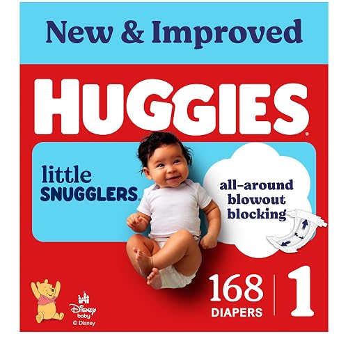 Huggies Little Snugglers Diapers Size 1, 168 Count | Blowout Protection, Leakproof Protection, Luxury Softness, FastAbsorb System, Hypoallergenic, Fragrance Free