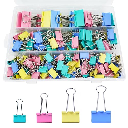 170 Pcs Binder Clips Assorted Sizes, Colored Large, Medium, Small Binder Paper Clips for Office Supplies, Home, School Document Organizing (Blue, Pink, Yellow, Green)
